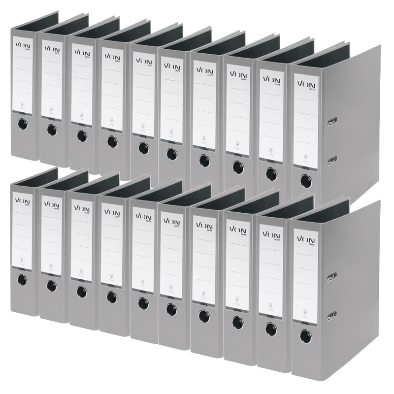 VON Leitz Leitz 10550085 Folder A4, Cardboard with Plastic Cover, 80 mm Spine Width, for 600 Sheets, Blue Angel & FSC Certified, for School, Study & Home, Grey, 10550085