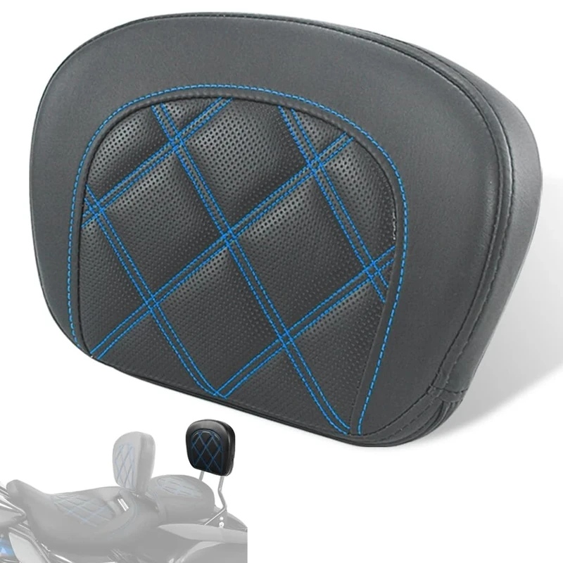FOVPLUE Passenger Backrest Pad Sissy Bar Pad for Harley Touring Electra Glide/Road Glide/Road King/Street Glide/Trike Freewheeler FLRT/FLHXXX, Double Blue Stitching