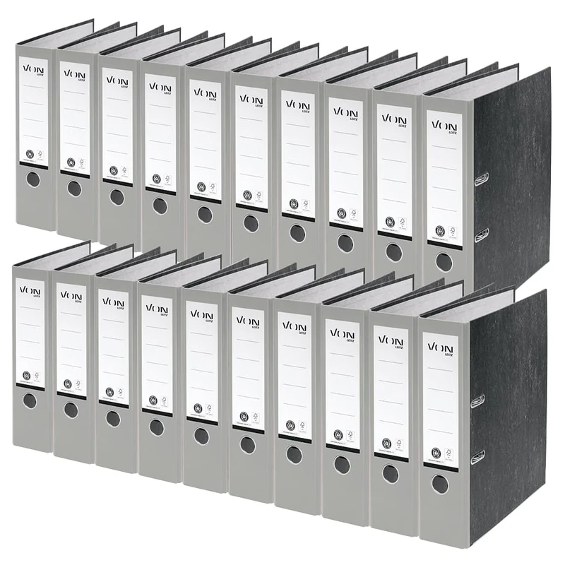 VON Leitz 10530085 Folder A4, 100% Recycled Paper, 80 mm Spine Width, for 600 Sheets, Blue Angel & FSC Certified, for School, Study & Home, Grey