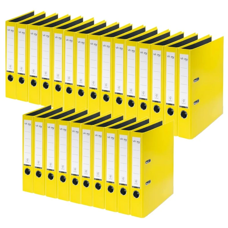 VON Leitz A4 Folder, Pack of 25, Cardboard with Plastic Cover, 50 mm Spine Width, for 350 Sheets, Blue Angel & FSC Certified, for School, Study & Home, Yellow, 10560015