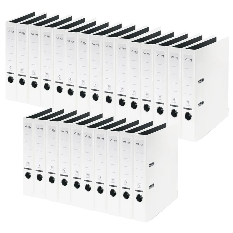 VON Leitz A4 Folder, Pack of 25, Cardboard with Plastic Cover, 50 mm Spine Width, for 350 Sheets, Blue Angel & FSC Certified, for School, Study & Home, White, 10560001