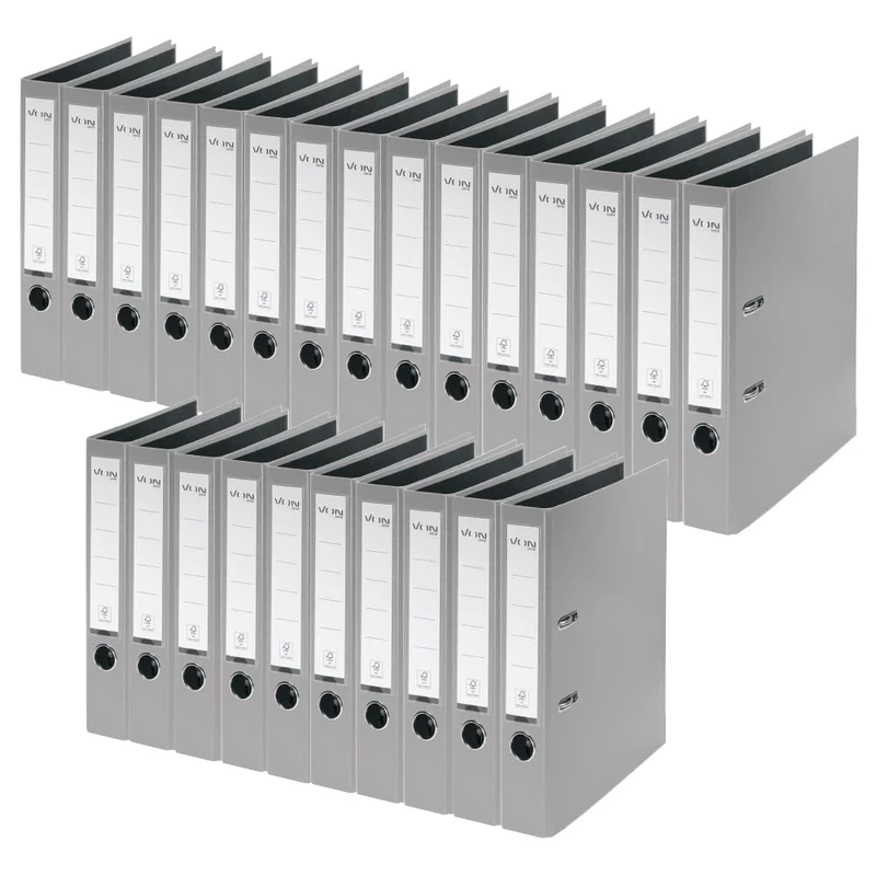 VON Leitz 10560085 Folder A4, Cardboard with Plastic Cover, 50 mm Spine Width, for 350 Sheets, Blue Angel & FSC Certified, for School, Study & Home, Grey