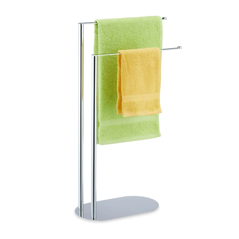 Relaxdays Towel, 2 Bars, Free Standing, Steel, HxWxD: 77 x 40 x 18 cm, Shower Airer, Holder for Bathroom, Silver