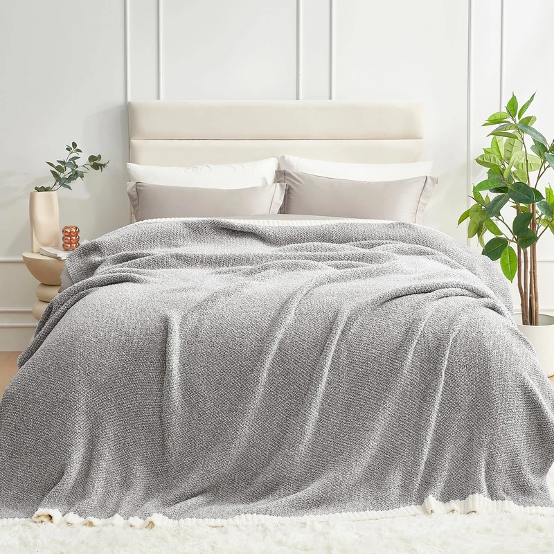 Snuggle Sac Queen Size Bedding Blanket Grey Color, Super Soft Warm Blankets for Bed, Living Room, Luxurious Microfiber Blanket Dupes, Heather Grey, 90x90 inches - Image 1