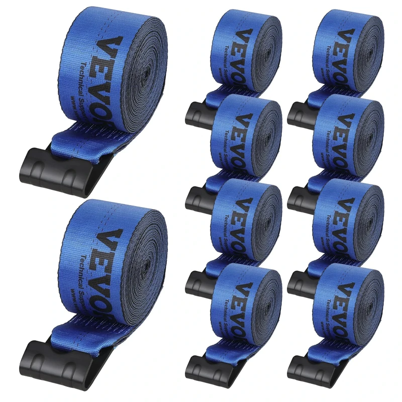 VEVOR Winch Straps, 4" x 30', 6000 lbs Load Capacity, 18000 lbs Breaking Strength, Truck Straps with Flat Hook, Flatbed Tie Downs Cargo Control for Trailers, Farms, Rescues, Tree Saver, Blue (10 Pack)