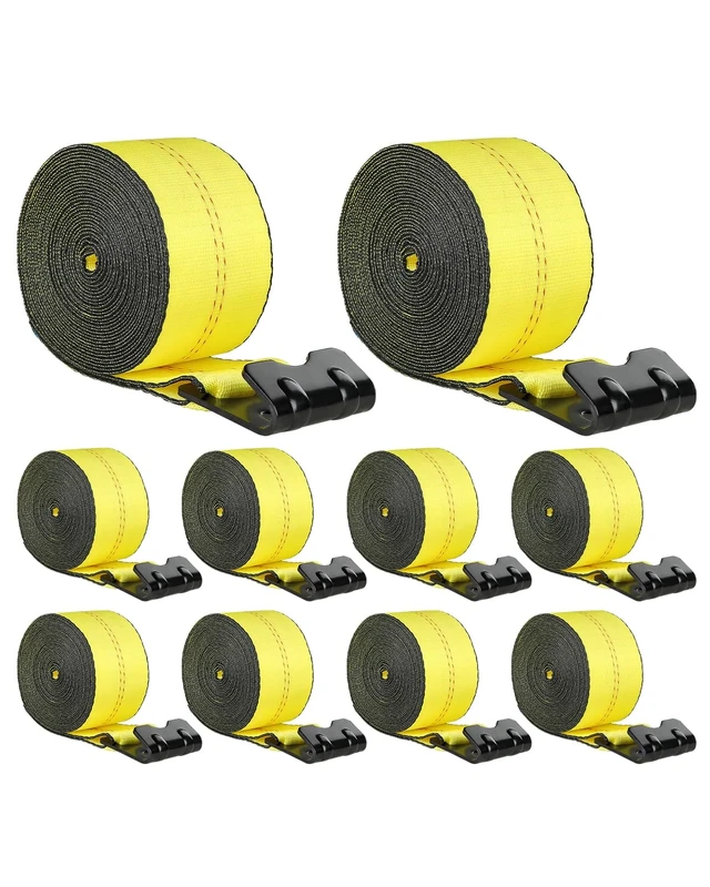 VEVOR Winch Straps, 4" x 40', 6000 lbs Load Capacity, 18000 lbs Break Strength, Truck Straps with Flat Hook, Flatbed Tie Downs Cargo Control for Trailers, Farms, Rescues, Tree Saver, Yellow (10 Pack)