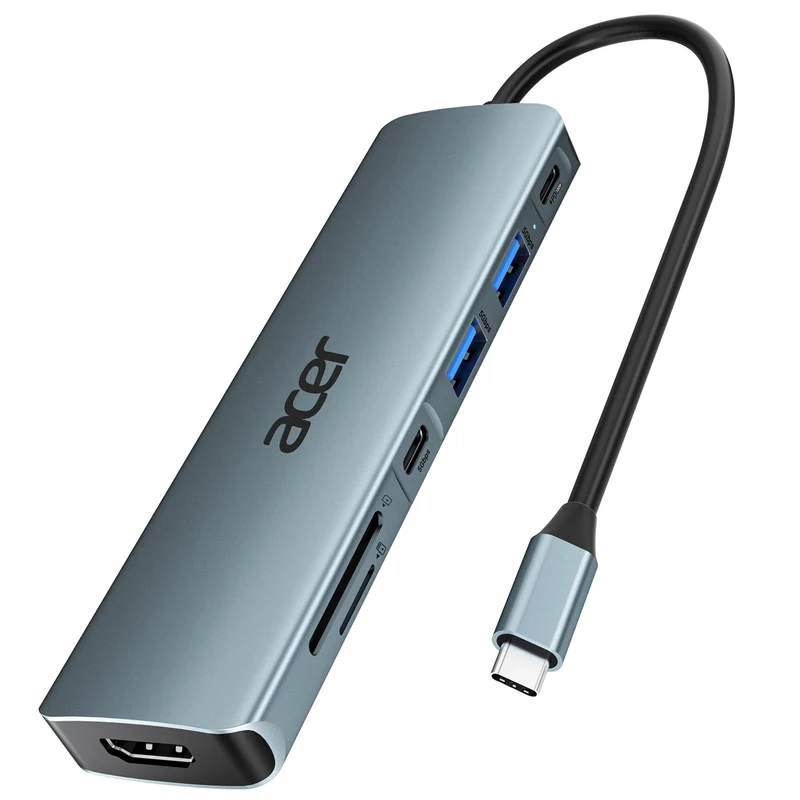 acer USB C Hub, 7IN1 USB-C to 4K HDMI, 2×USB 3.0, 1×USBC 5Gbps, 100W PD, SD/TF Card Reader, Aluminum Docking Station Multiport Adapter for iPhone 15/16 Series,MacBook/iPad Pro/Air, S24, Surface, etc