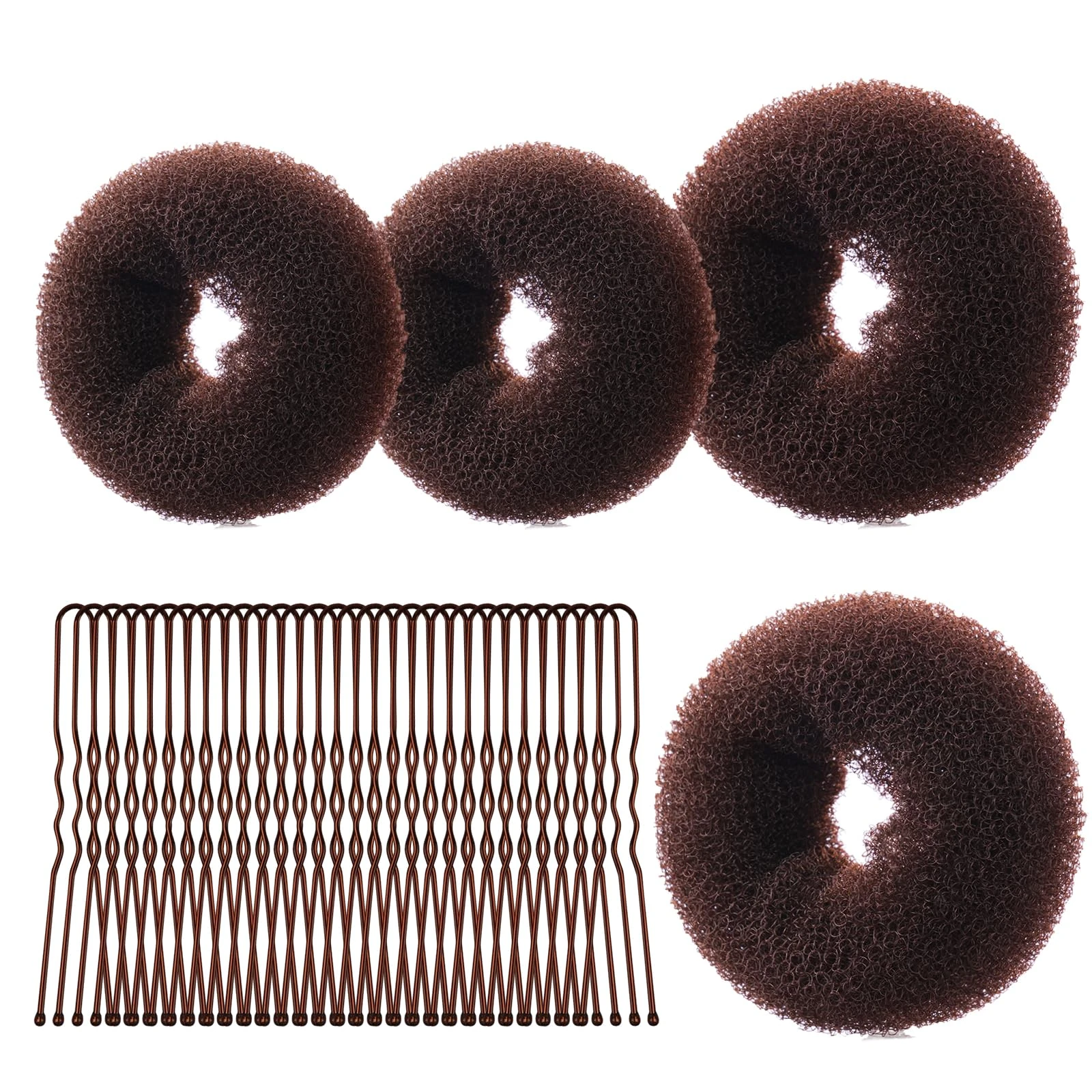 URAQT Hair Donut Bun Maker Set, 4 Pcs Ring Style Donut Bun Shaper with 30 Hair Pins, Blonde Chignon Doughnut Bun Hair Accessories for Girls Kids Women DIY Chignon Hair Styles