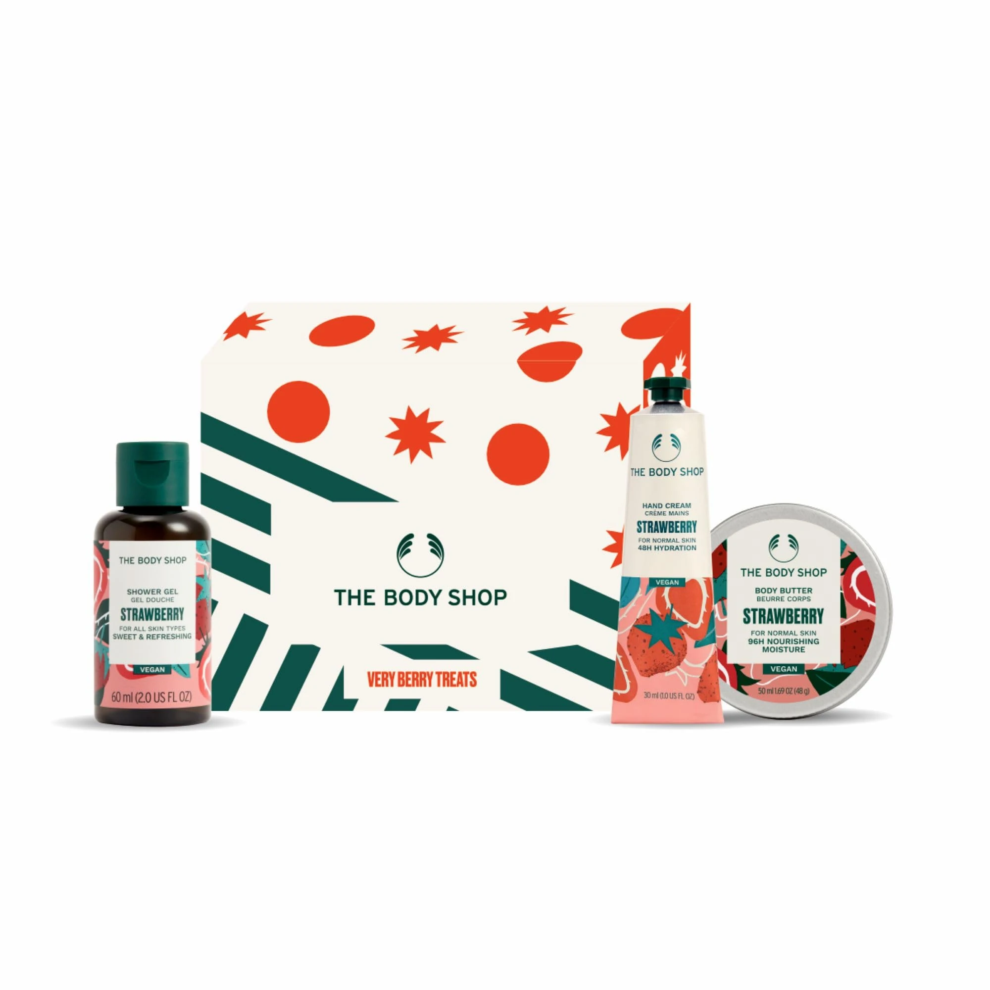 The Body Shop Lather & Juicy Strawberry Gift Set Gift Bag Body butter shower gel hand cream travel mini's vegan