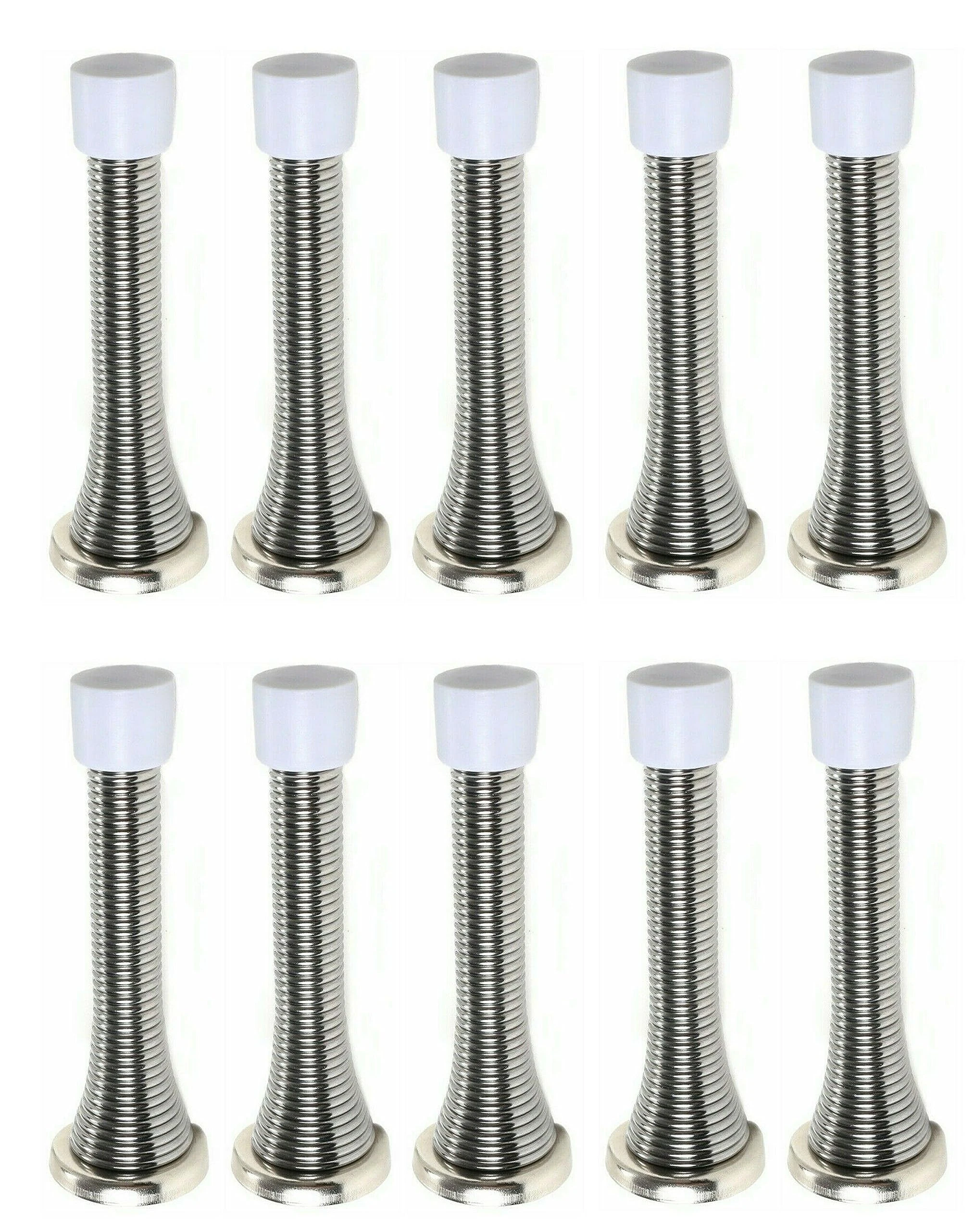 fiXte Wall Mounted Chrome Spring Door Stop Sprung Stopper Skirting Board Buffer (Pack of 10)