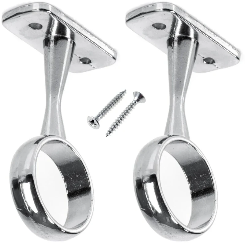 Chrome Wardrobe Rail Centre Support Brackets - 25mm Round Shaped Flange Socket for Ceiling - 2 Pack with Screws