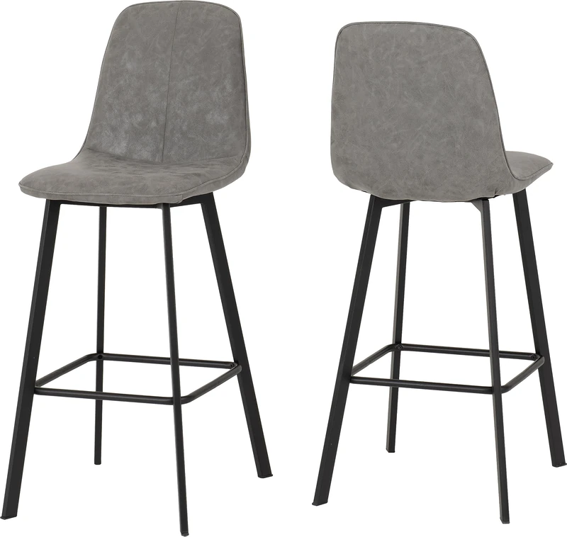 Seconique Quebec Bar Chair Set of 2 in Grey Faux Leather