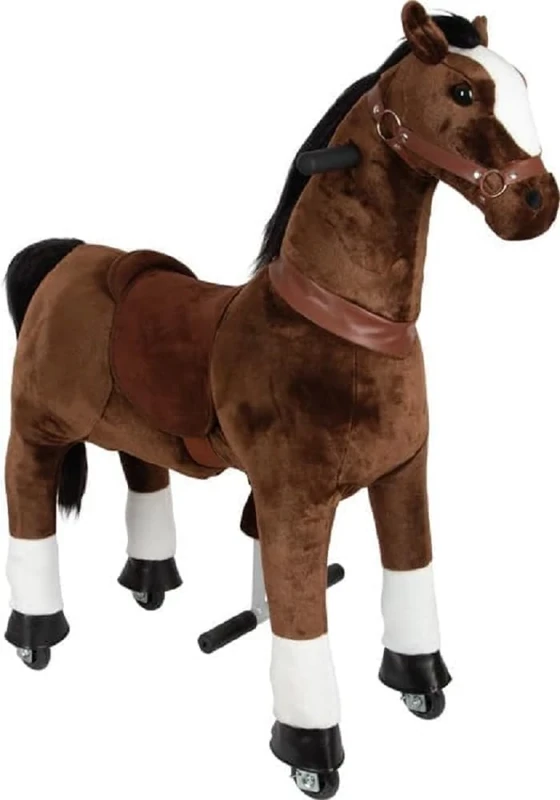 Small Foot Plush Riding Horse on Wheels, ride-on toy horse, weight limit 50 kg, for kids aged 5+ years old, 12462