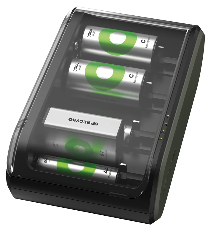 GP ReCyko Universal USB Battery Charger, Battery Charger for All Standard AA, AAA, C, D, 9 V Batteries, Robust Cassette Design
