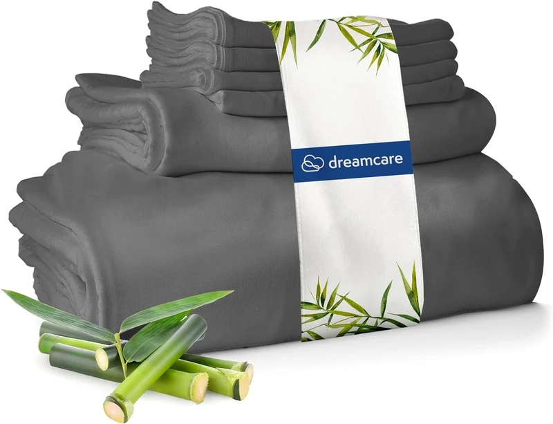 100% Viscose from Bamboo Sheets King Size, Cooling Sheets for Hot Sleepers, King Size Viscose from Bamboo Sheets Set, Cooling Sheets King, King Size Bed Sheets Set Cooling, Luxury Sheets (Gray)