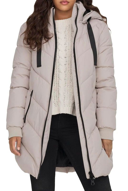JdY Jdyskylar OTW Noos Women's Padded Hood Jacket, Quilted Coat, Chateau Grey/Detail: Black, M, Chateau Grey/Detail: Black, M - Image 1