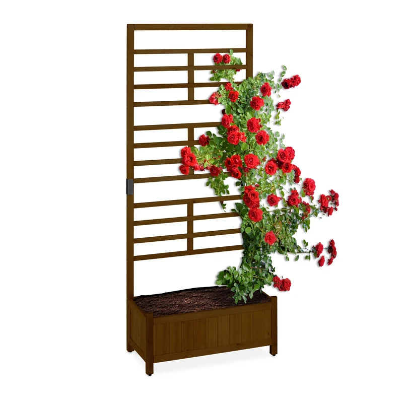 Relaxdays Planter Box with Trellis, Balcony & Garden, Wooden Flower Pot, Privacy Screen, HWD: 171 x 71.5 x 32 cm, Brown, Wood