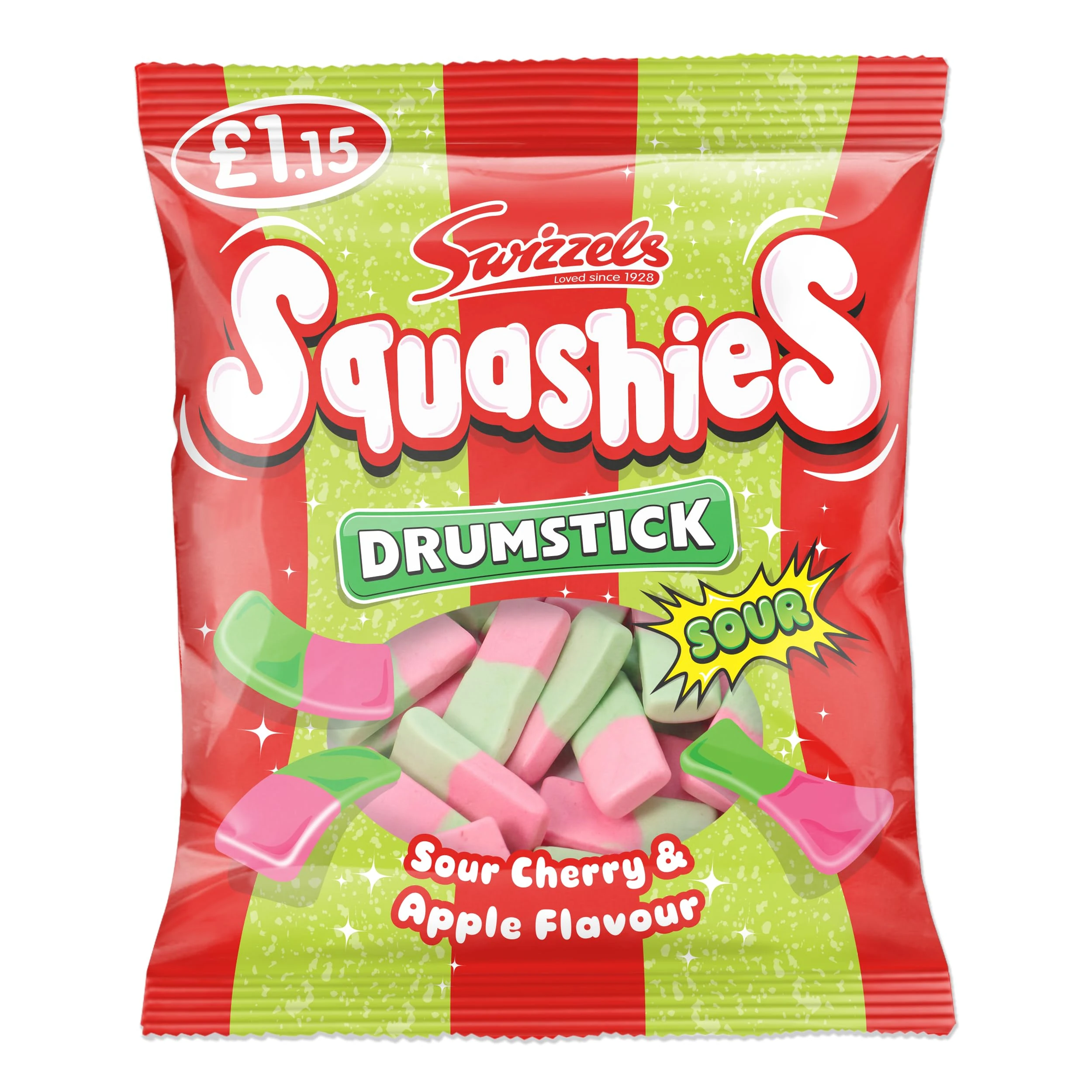 Swizzels Squashies Sweets - Sour Apple and Cherry Flavour (Price Marked) Single Pack 120g