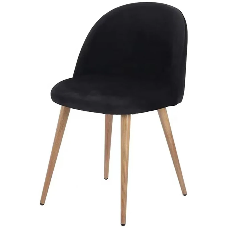 Velvet Dining Chair Black and Wood | Stalwart DA-WW095 - Image 1