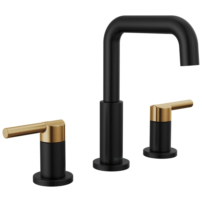 Delta Faucet Nicoli Widespread Bathroom Faucet 3 Hole, Black/Gold Bathroom Faucet, Bathroom Sink Faucet, Drain Assembly, Matte Black/Champagne Bronze 35849LF-GZ