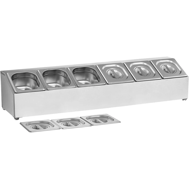 Adexa CHD06A Commercial Condiment Holder including 6 x GN1/6 Pans and Lids
