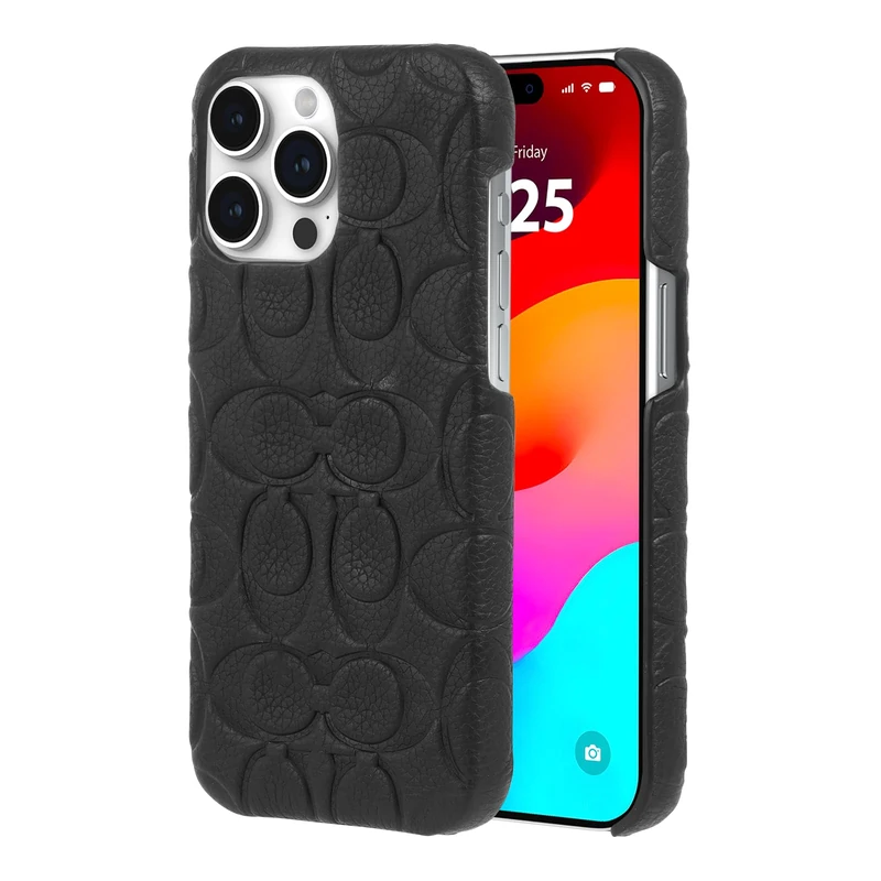 COACH Leather Slim Wrap iPhone 15 Pro Max Case - Compatible with Wireless Charging - Signature Black