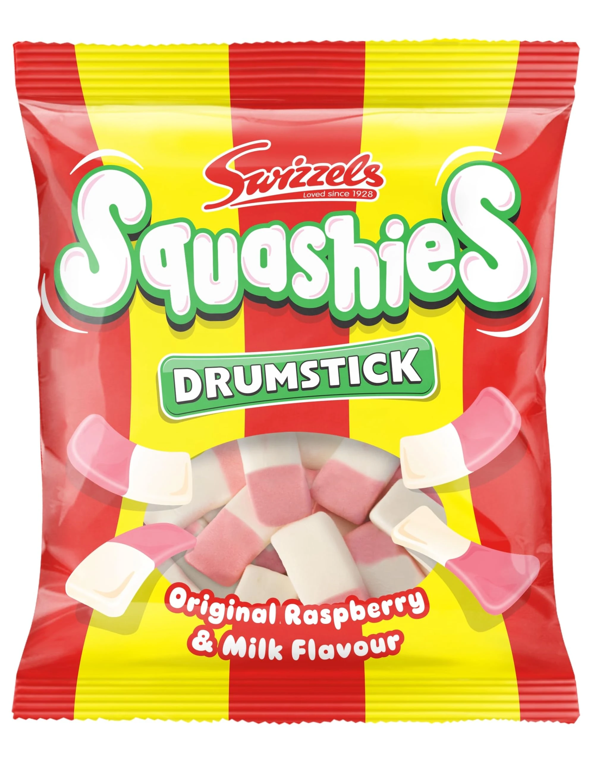 Swizzels Squashies Sweets, Drumstick Squashies Original Sweets - Raspberry and Milk Flavour- Single Pack 140g