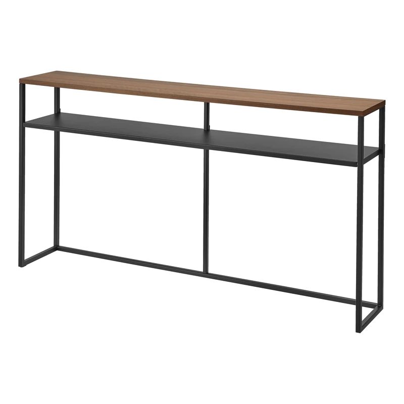 Yamazaki 2029 TOWER Console Table With Shelf, black, Steel/Wood, Minimalist, 126 x 20.5 x 65 cm