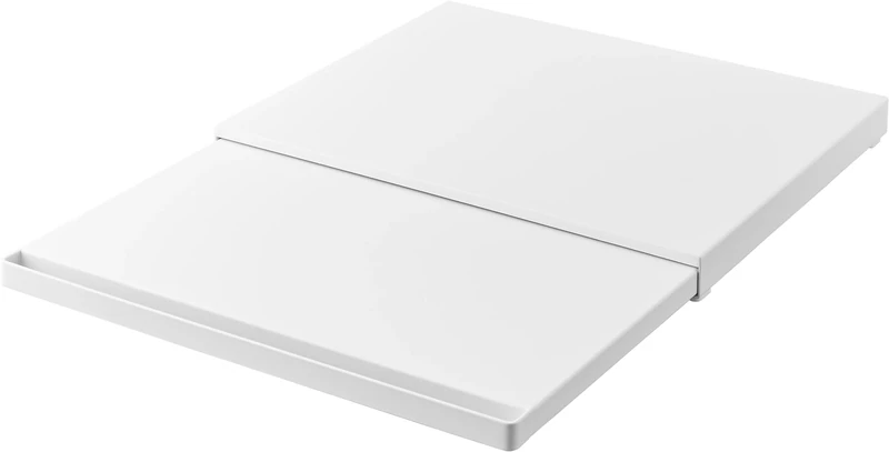 YAMAZAKI 2105 TOWER Sliding Countertop Tray, White, Steel/Polypropylene/Silicone, Minimalist Design, 45 x 39～64.5 x 4 cm (LxWxH)