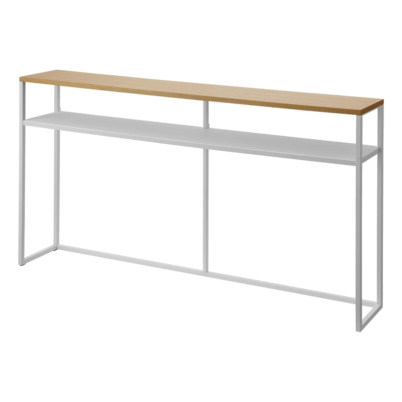 YAMAZAKI 2028 Tower Console Table with Shelf, White, Steel/Wood, 126 x 20.5 x 65 cm