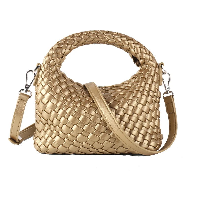 ZEDIUH Woven Purses For Women, Small Crossbody Tote Bag Weave Handbag Girls Purses, Detachable Shoulder Strap Shoulderbag, Gold