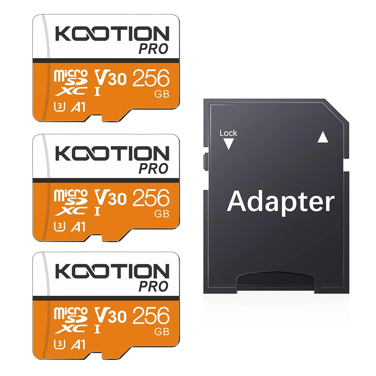 KOOTION 3-Pack Micro SD Card 256GB with UHS-I, U3, V30, A1, high Speed 90mb per Second TF Card 4K Recording Memory Card with Adapter