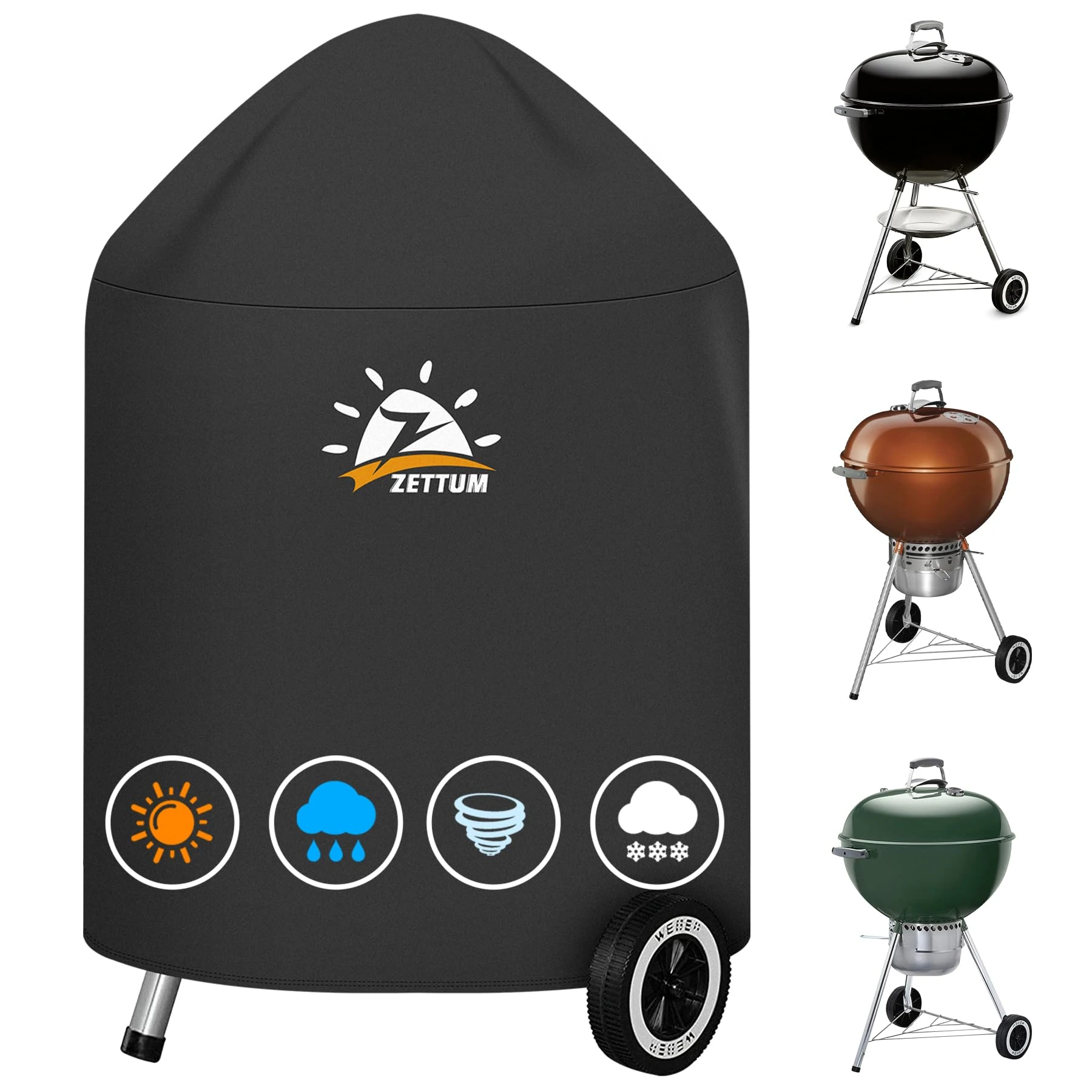 Zettum Kettle BBQ Cover for Weber 57 CM - Heavy Duty & Waterproof PU Covers for Weber 22 Round Grill, Original Kettle Grill(Φ63x88cm)