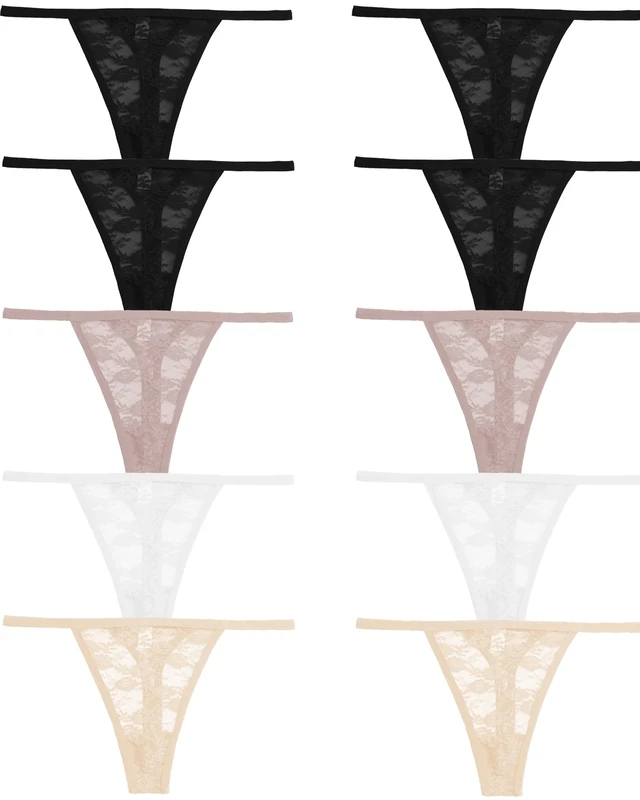 FINETOO 10er Pack Lace Thongs forWomen Tangas Set Sexy Underwear Ladies Women's Lingerie Sexy String Multipack S-XL