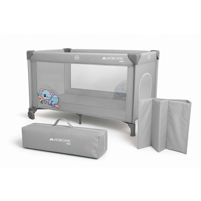 Mobiclinic®, Travel Cot, With Transport Bag, 2 in 1, Ultra-compact Folding, Removable Mattress, Mofli, up to 15kg, Breathable Fabric, Side Entrance with Zip, Wheels, Travel cot with side opening