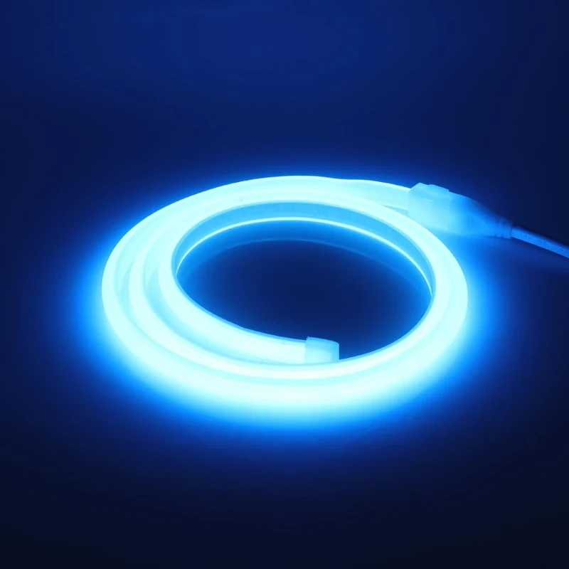 GQL Flexible COB Neon Light Strip, 220V LED Strip 288 LEDs/m, Cut to 50cm, IP65 Waterproof Modified Silica Gel Rope Light with UK Plug Power Supply (19m, Ice Blue)