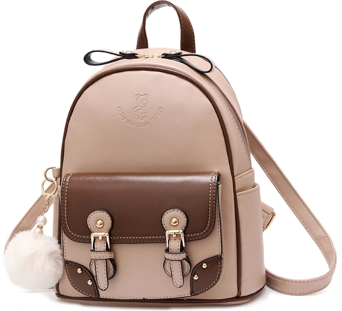 zhongningyifeng Backpack for Women Small Cute Leather, Mini Rucksack Fashion Travel for Teen Girls (khaki)