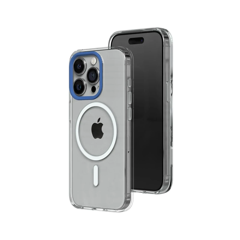 RHINOSHIELD Clear Case Compatible with Magsafe for [iPhone 15 Pro] | Superior magnetic, Advanced Yellowing Resistance, Crystal Clear, Protective Clear Phone Case - Cobalt Blue Camera Ring