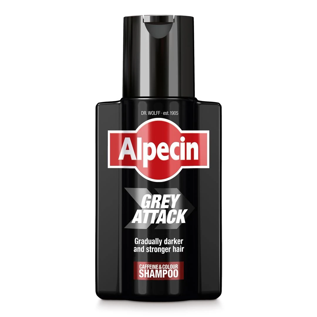 Alpecin Grey Attack Caffeine & Colour Shampoo for Men 1x 200ml | Gradually Darker and Stronger Hair | Controlled & Natural Looking Colour Effect for Less Greys | Against Thinning Hair