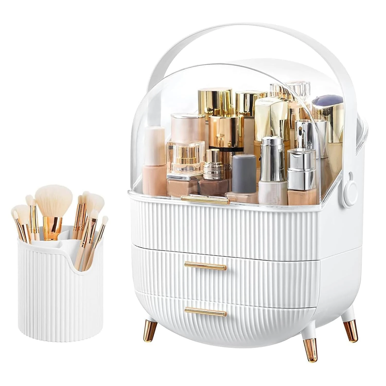 Kousee Makeup Organiser and Storage, Portable Waterproof Dustproof Organizer with Lid, Cosmetic Display Case Skincare Organizers for Vanity, Bathroom, B-White