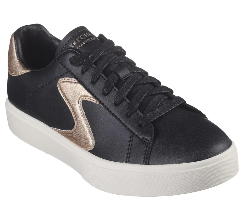 Skechers Women's Eden Lx Beaming Glory Sneaker, Black Duraleather/Rose Gold Trim, 5 UK