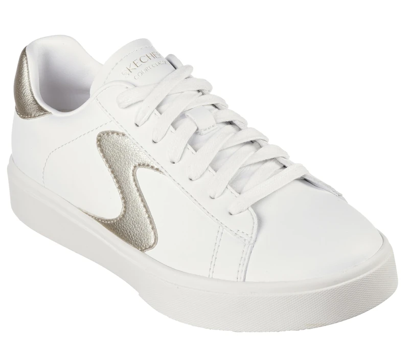 Skechers Women's Eden Lx Beaming Glory Sneaker, White Duraleather/Gold Trim, 4 UK