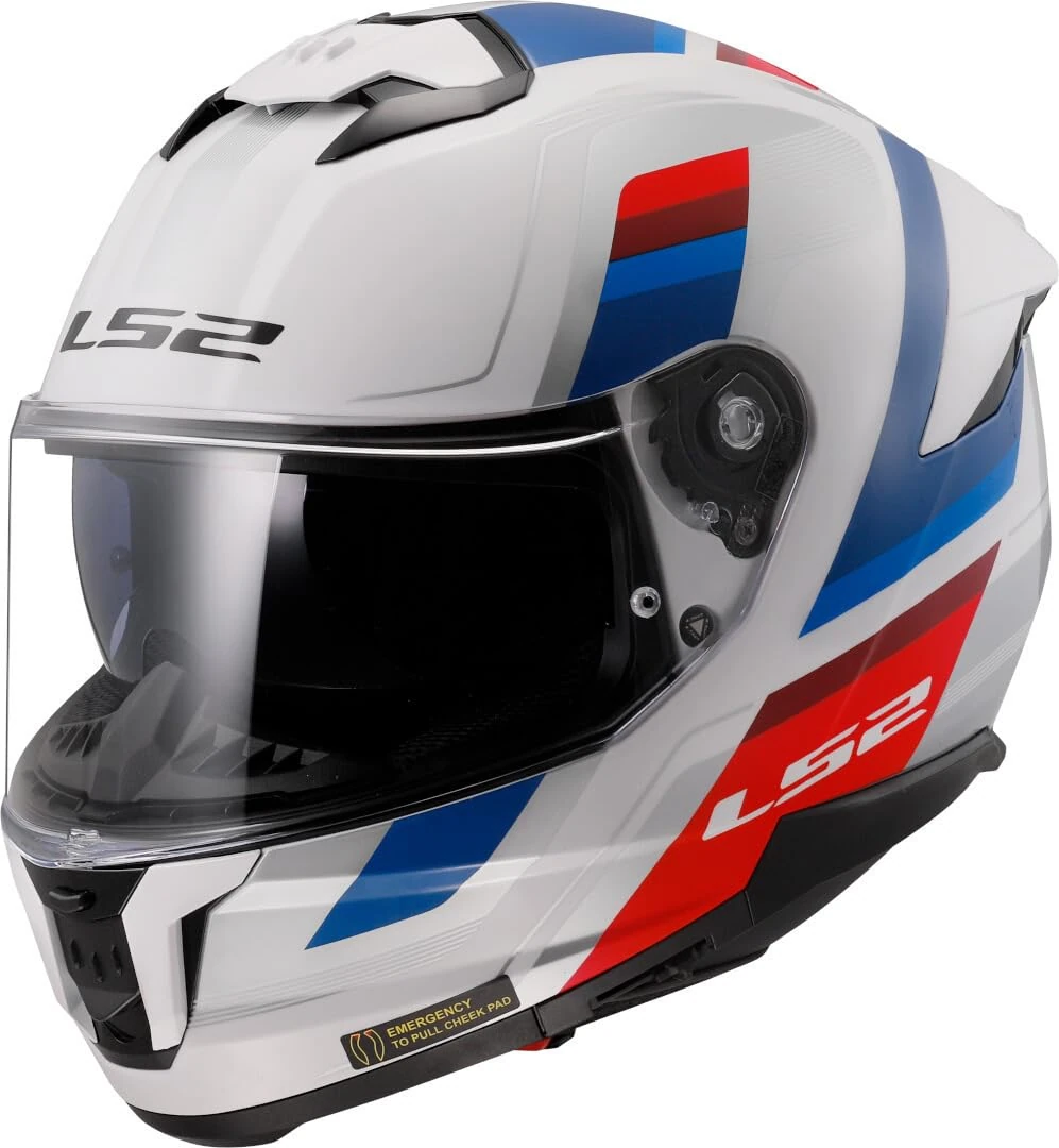 LS2 FF808 Stream II Dual Visor Full Face Motorcycle Helmet. VINTAGE WHITE BLUE RED (L)
