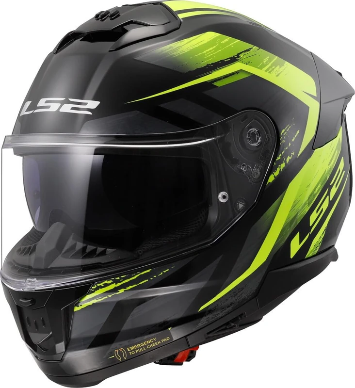 LS2 FF808 Stream II Dual Visor Full Face Motorcycle Helmet. FURY BLACK H-V YELLOW (L)