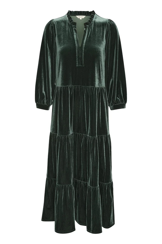 Part Two Women's Velvet Dress 3/4 Sleeves Midi Length Loose Fit V-Notch Neck, Scarab, XL