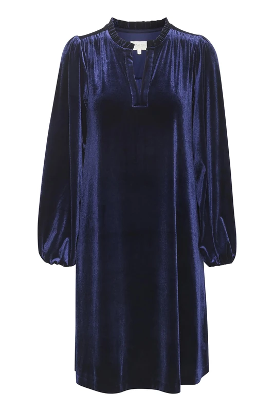 Part Two Women's Short Dress Velvet Long Sleeves Above Knee Length V-Notch Neck, Midnight Sail, 6