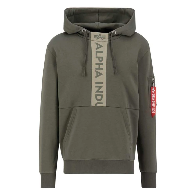 Alpha Industries Front Print Hoody Mens Hooded Sweat Dark Olive