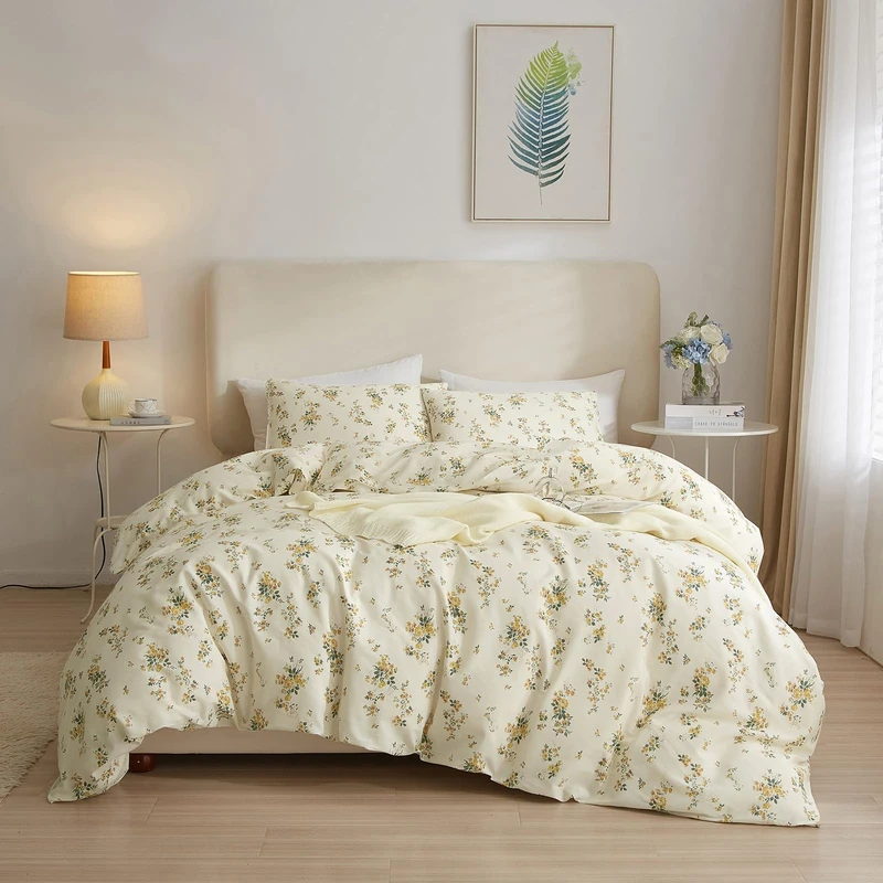 Chic Yellow Floral Twin XL Duvet Cover - Cottagecore Garden Style Bedding Set - Vintage Botanical Comforter Cover - Cotton Twin XL - Image 1