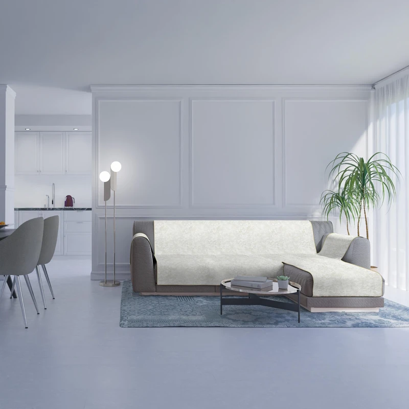 Italian Bed Linen Glamour Non-Slip Sofa Cover with Right Peninsula, Cream, 290 cm - Image 1
