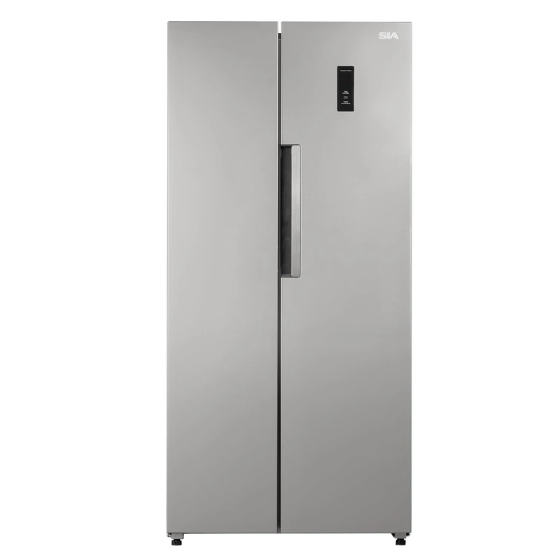 SIA SAFF460SI Freestanding 2 Door American Style Fridge Freezer in Silver 444 Litre Capacity, No Frost, Adjustable Legs, Flush Back Design, Inverter Compressor